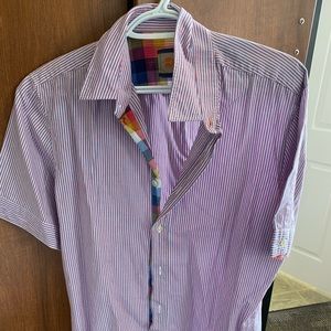 Hugo boss orange short sleeve shirt pink stripes